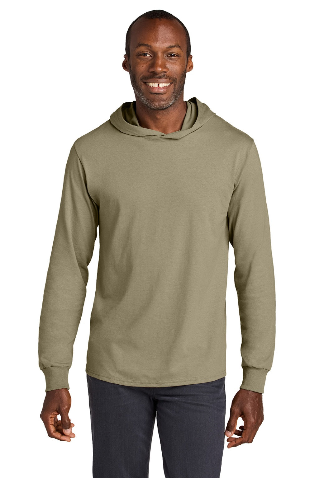 Jerzees 363LH Mens Classics Long Sleeve Hooded T-Shirt Hoodie Khaki Brown Model Front