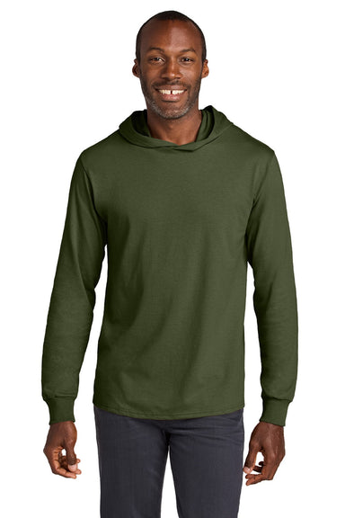 Jerzees 363LH Mens Classics Long Sleeve Hooded T-Shirt Hoodie Military Green Model Front