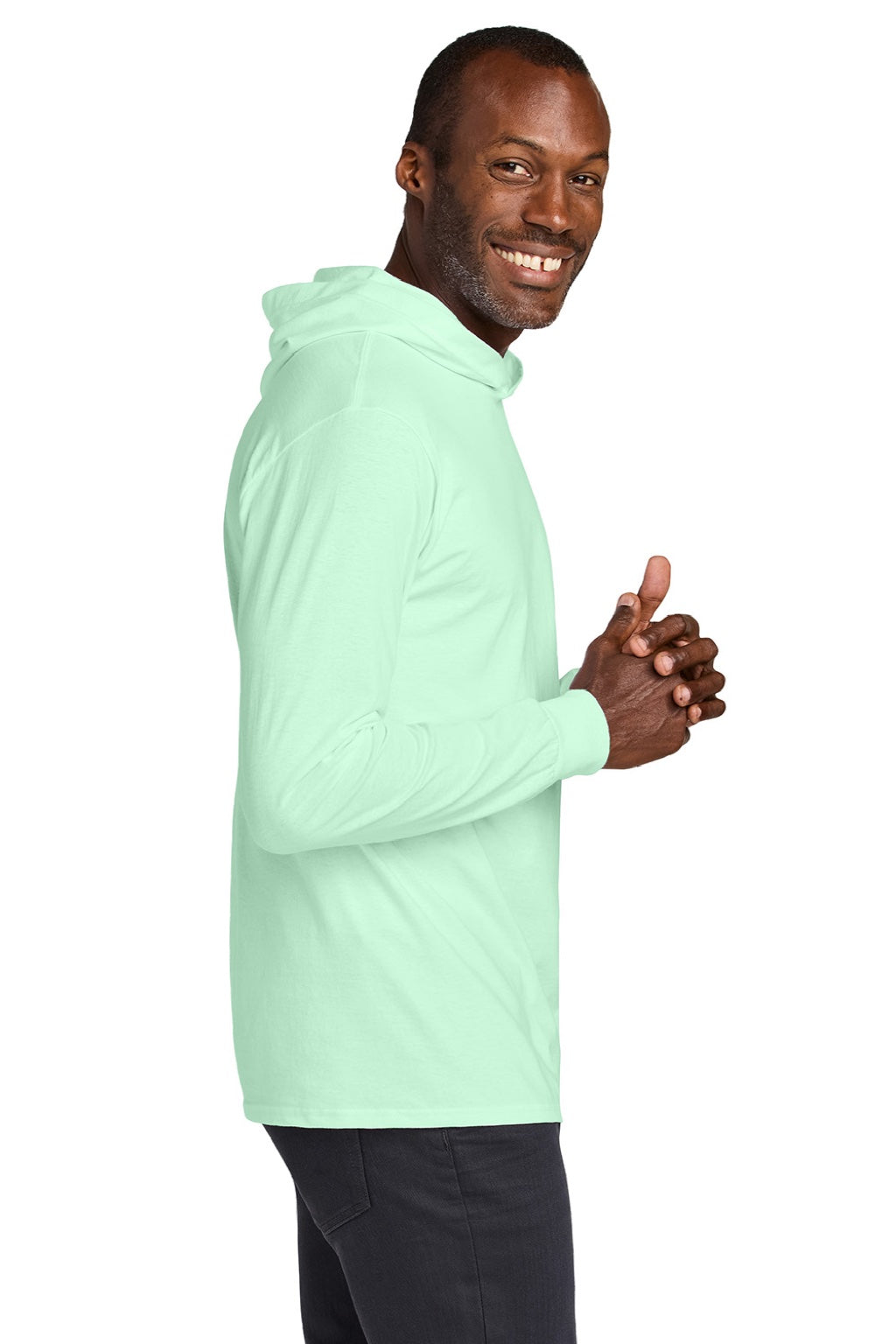 Jerzees 363LH Mens Classics Long Sleeve Hooded T-Shirt Hoodie Mint To Be Green Model Side