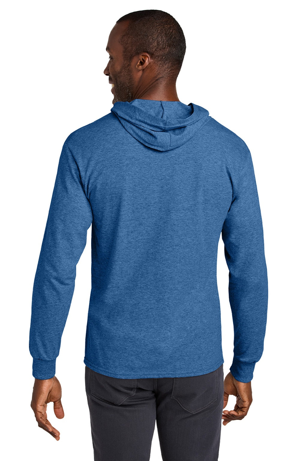 Jerzees 363LH Mens Classics Long Sleeve Hooded T-Shirt Hoodie Heather Retro Royal Blue Model Back