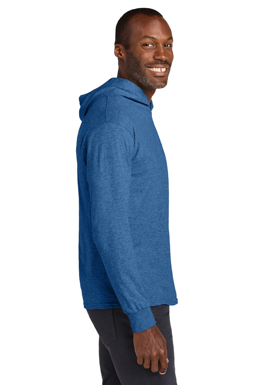 Jerzees 363LH Mens Classics Long Sleeve Hooded T-Shirt Hoodie Heather Retro Royal Blue Model Side