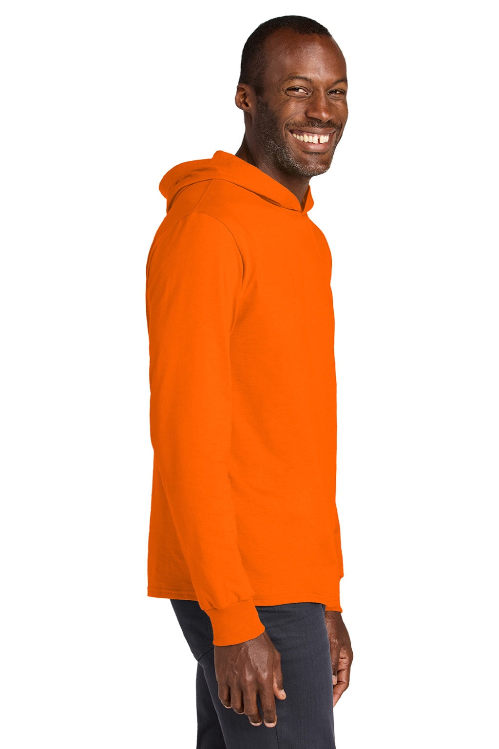 Jerzees 363LH Mens Classics Long Sleeve Hooded T-Shirt Hoodie Safety Orange Model Side