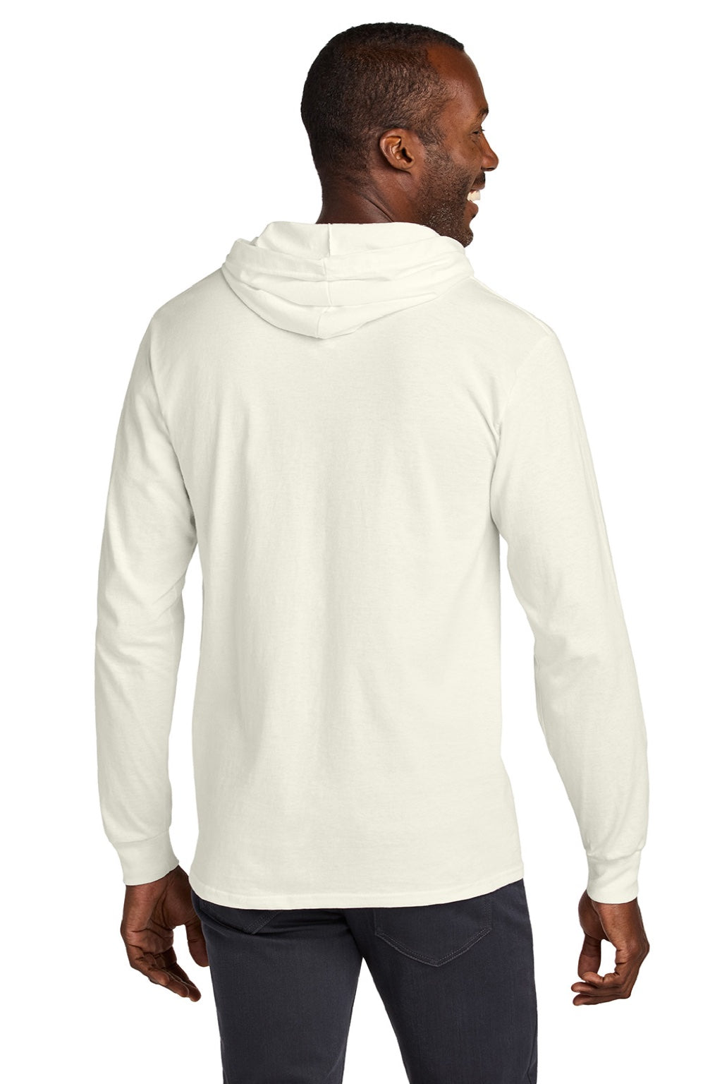 Jerzees 363LH Mens Classics Long Sleeve Hooded T-Shirt Hoodie Heather Sweet Cream Model Back