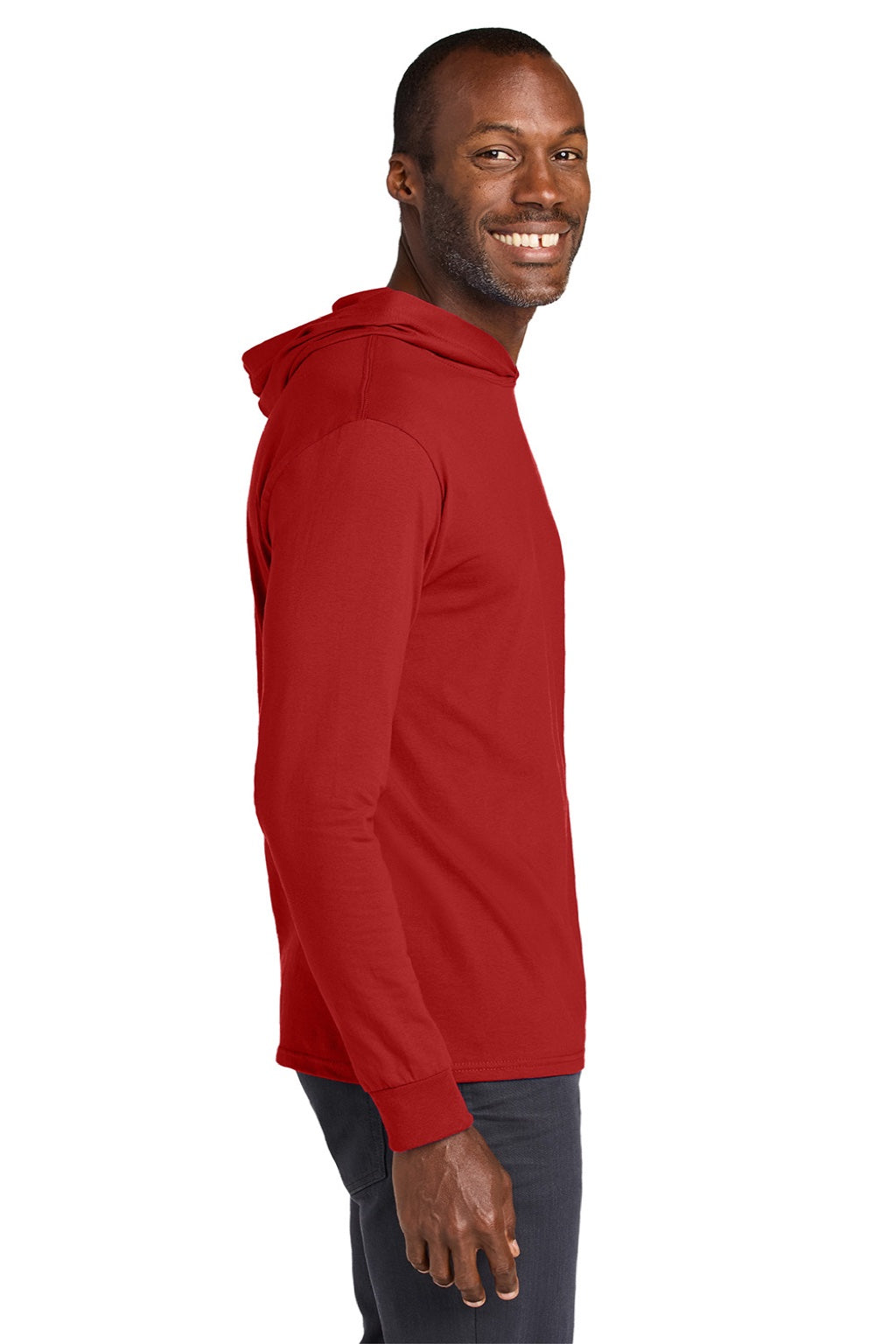 Jerzees 363LH Mens Classics Long Sleeve Hooded T-Shirt Hoodie True Red Model Side