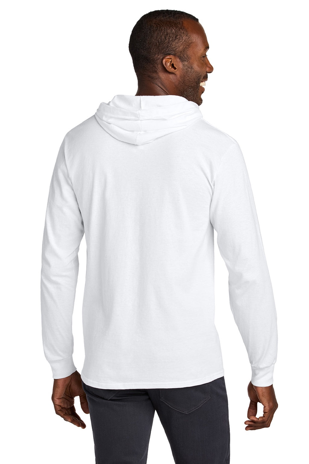 Jerzees 363LH Mens Classics Long Sleeve Hooded T-Shirt Hoodie White Model Back