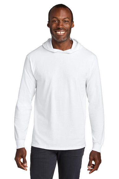 Jerzees 363LH Mens Classics Long Sleeve Hooded T-Shirt Hoodie White Model Front