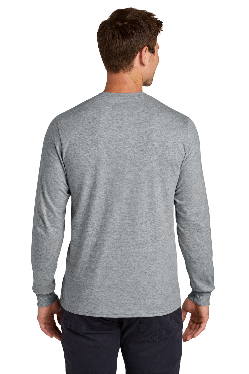 Jerzees 363L Mens Classics Long Sleeve Crewneck T-Shirt Heather Grey Model Back