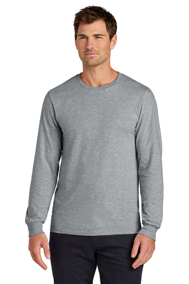 Jerzees 363L Mens Classics Long Sleeve Crewneck T-Shirt Heather Grey Model Front