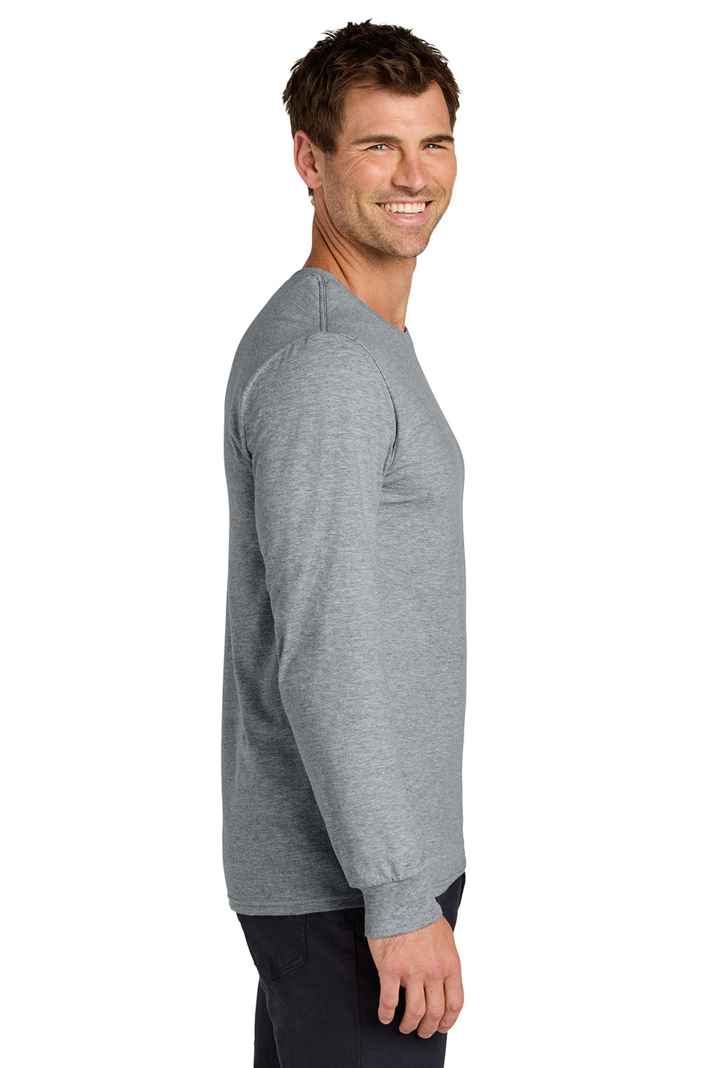Jerzees 363L Mens Classics Long Sleeve Crewneck T-Shirt Heather Grey Model Side