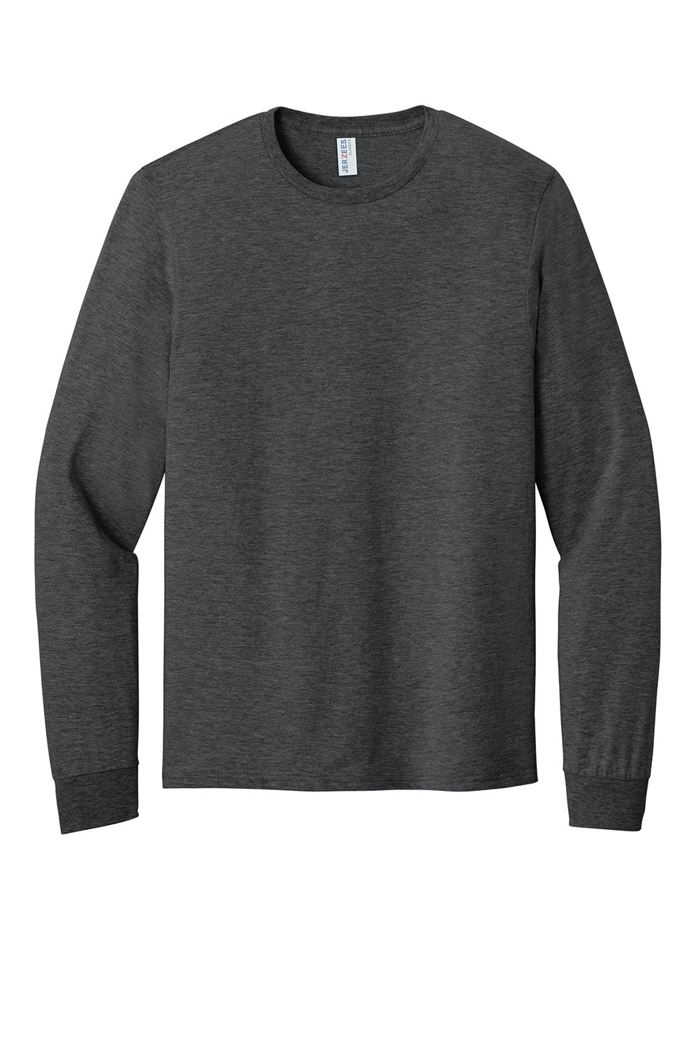 Jerzees 363L Mens Classics Long Sleeve Crewneck T-Shirt Heather Black Flat Front
