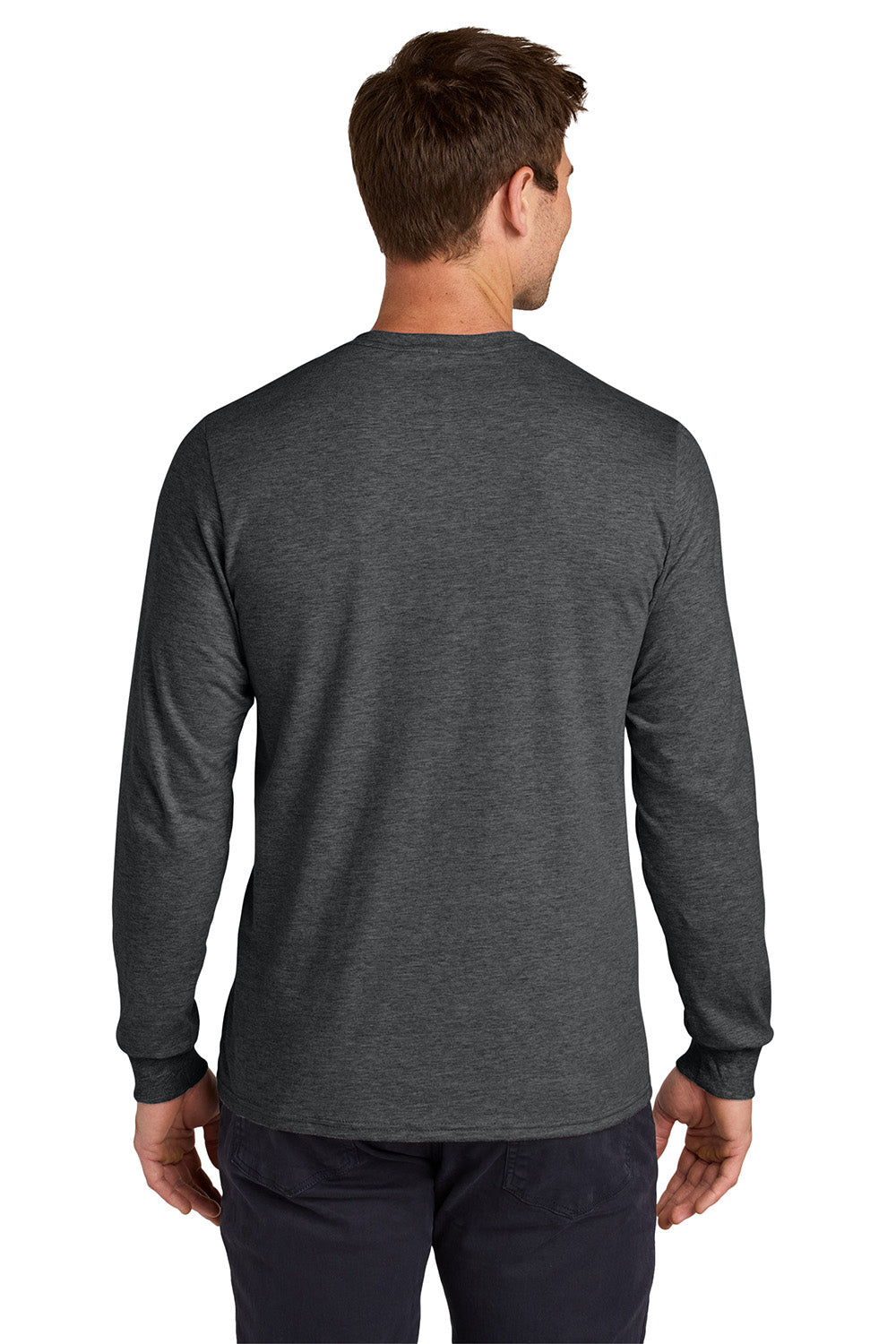 Jerzees 363L Mens Classics Long Sleeve Crewneck T-Shirt Heather Black Model Back