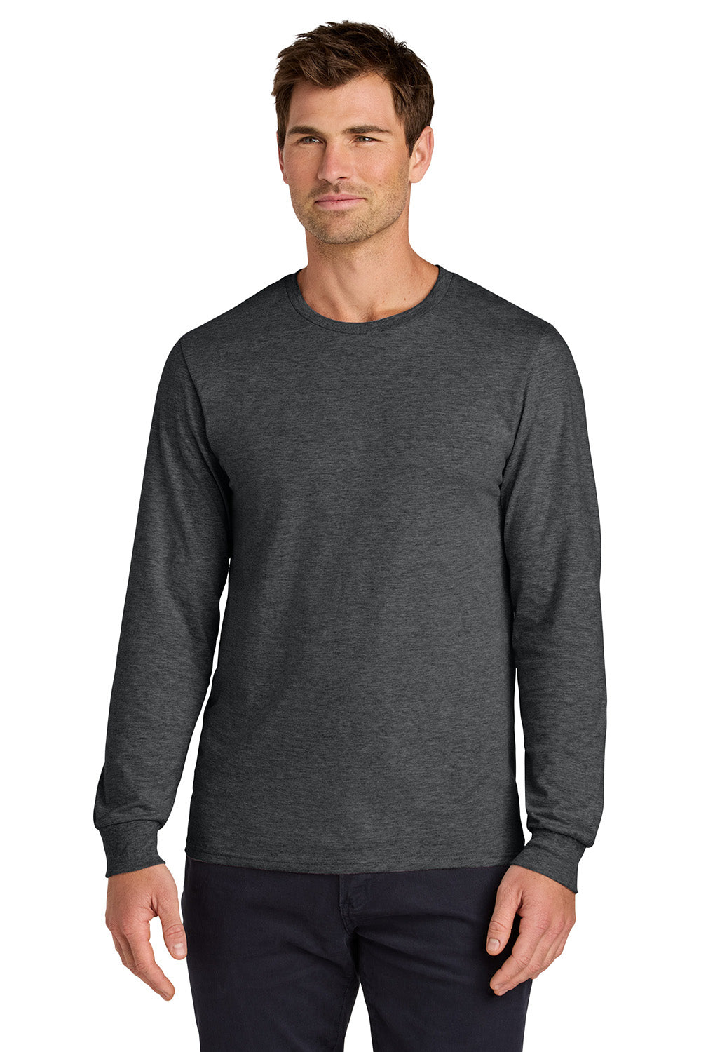 Jerzees 363L Mens Classics Long Sleeve Crewneck T-Shirt Heather Black Model Front