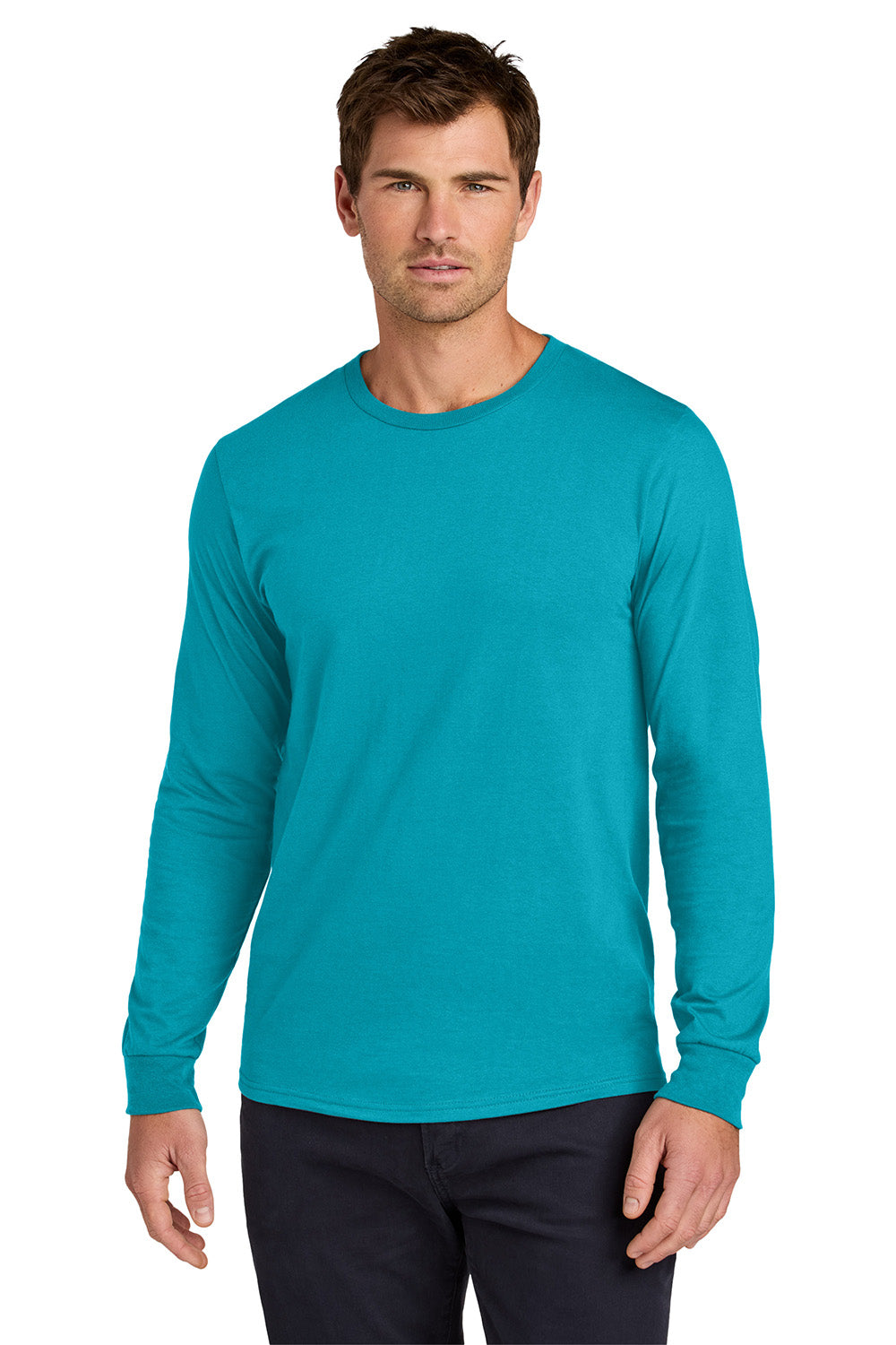 Jerzees 363L Mens Classics Long Sleeve Crewneck T-Shirt California Blue Model Front