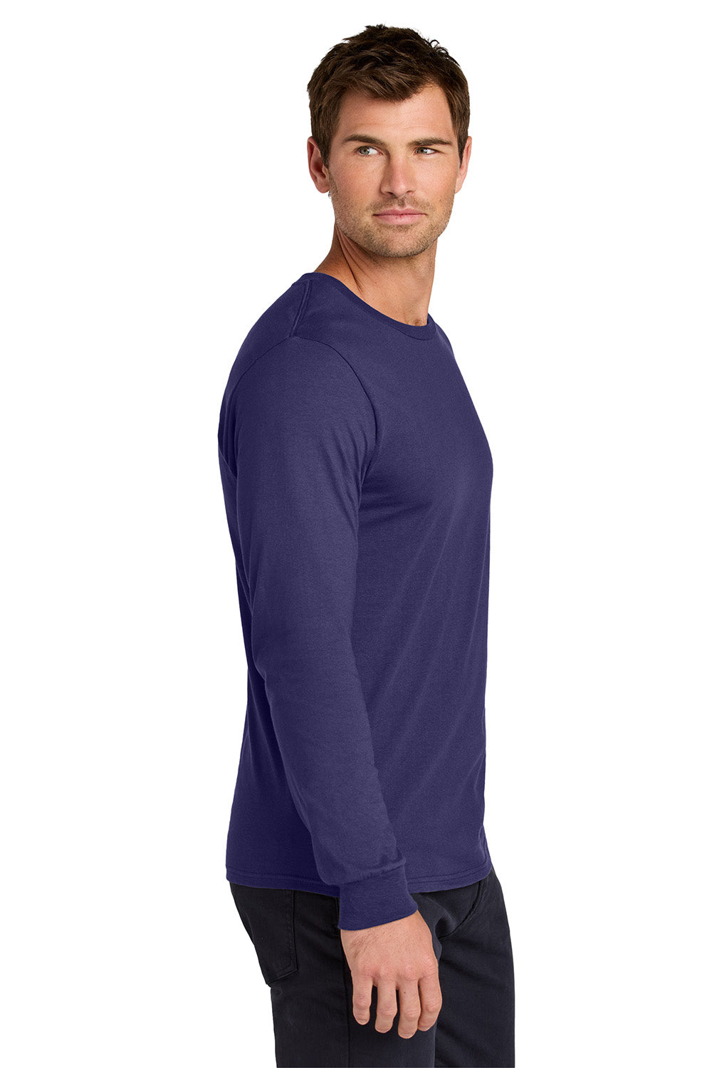 Jerzees 363L Mens Classics Long Sleeve Crewneck T-Shirt Deep Purple Model Side