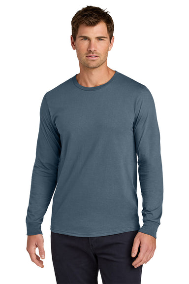 Jerzees 363L Mens Classics Long Sleeve Crewneck T-Shirt Denim Blue Model Front