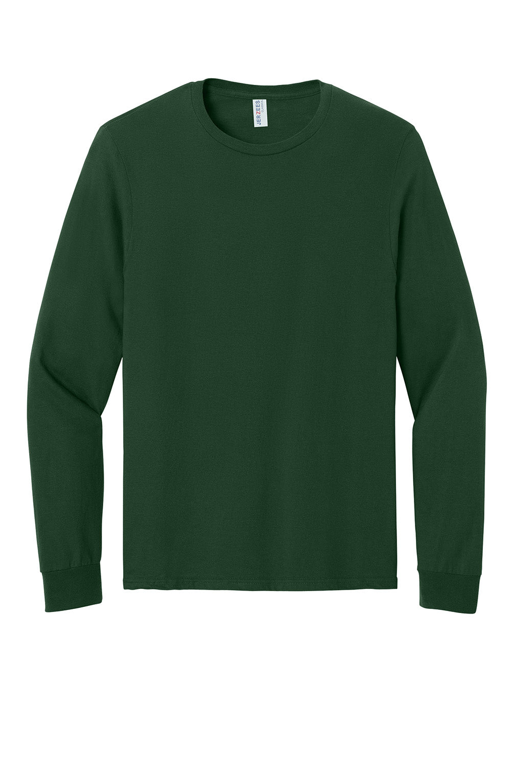 Jerzees 363L Mens Classics Long Sleeve Crewneck T-Shirt Forest Green Flat Front