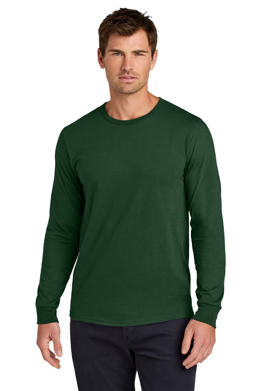 Jerzees 363L Mens Classics Long Sleeve Crewneck T-Shirt Forest Green Model Front