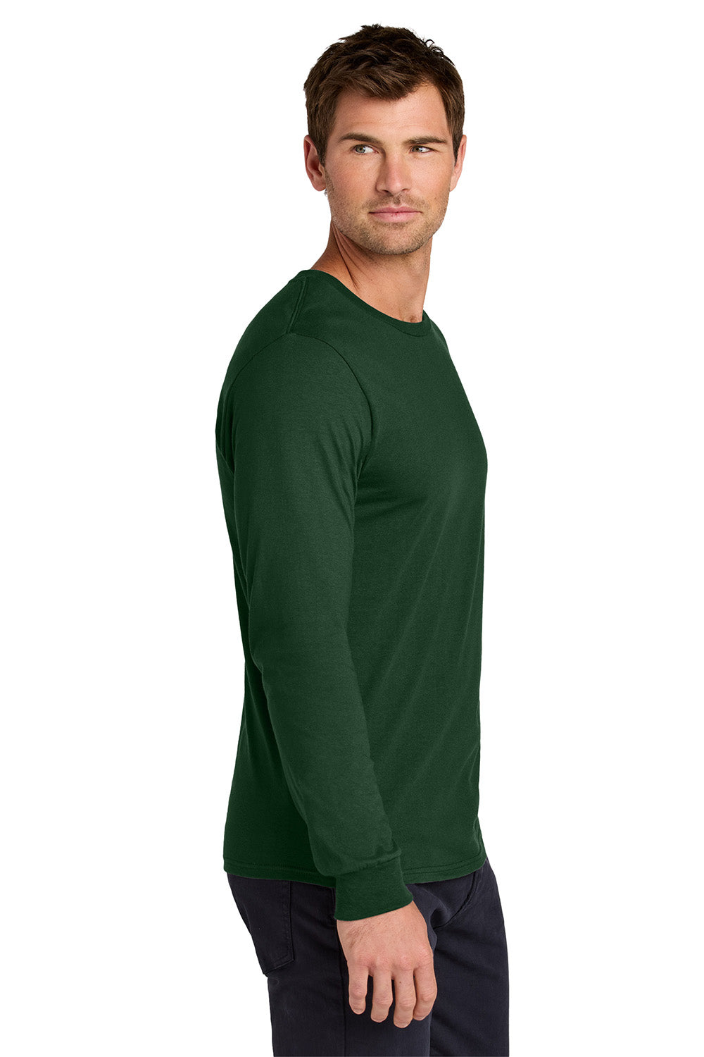 Jerzees 363L Mens Classics Long Sleeve Crewneck T-Shirt Forest Green Model Side