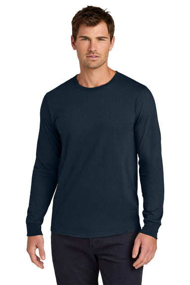 Jerzees 363L Mens Classics Long Sleeve Crewneck T-Shirt Navy Blue Model Front