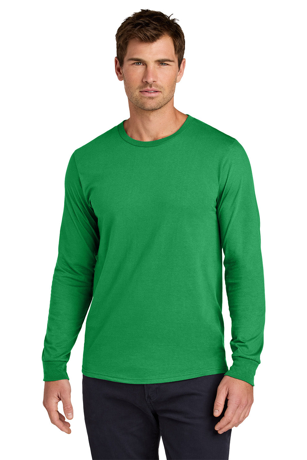 Jerzees 363L Mens Classics Long Sleeve Crewneck T-Shirt Kelly Green Model Front