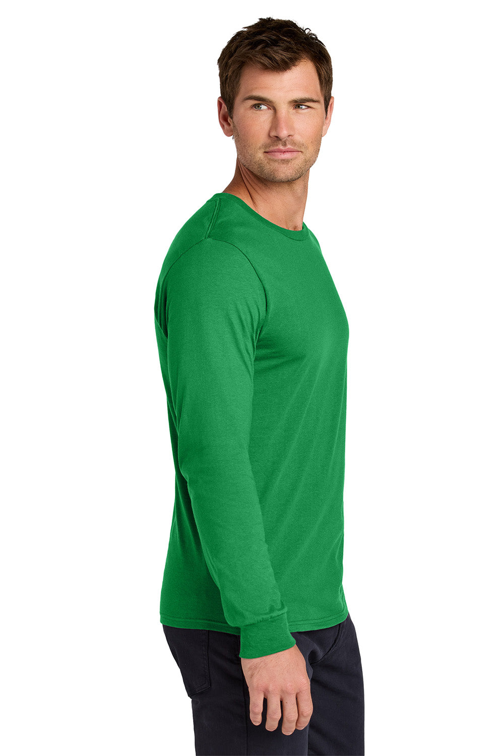 Jerzees 363L Mens Classics Long Sleeve Crewneck T-Shirt Kelly Green Model Side