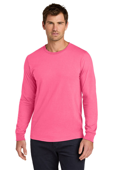 Jerzees 363L Mens Classics Long Sleeve Crewneck T-Shirt Neon Pink Model Front