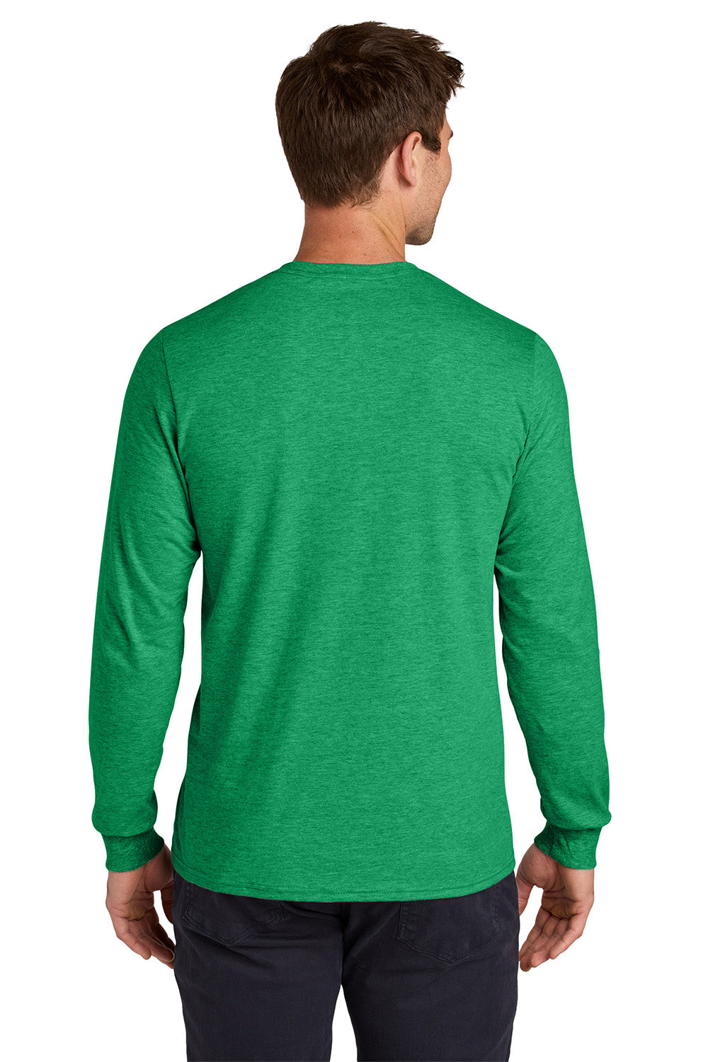 Jerzees 363L Mens Classics Long Sleeve Crewneck T-Shirt Heather Retro Green Model Back