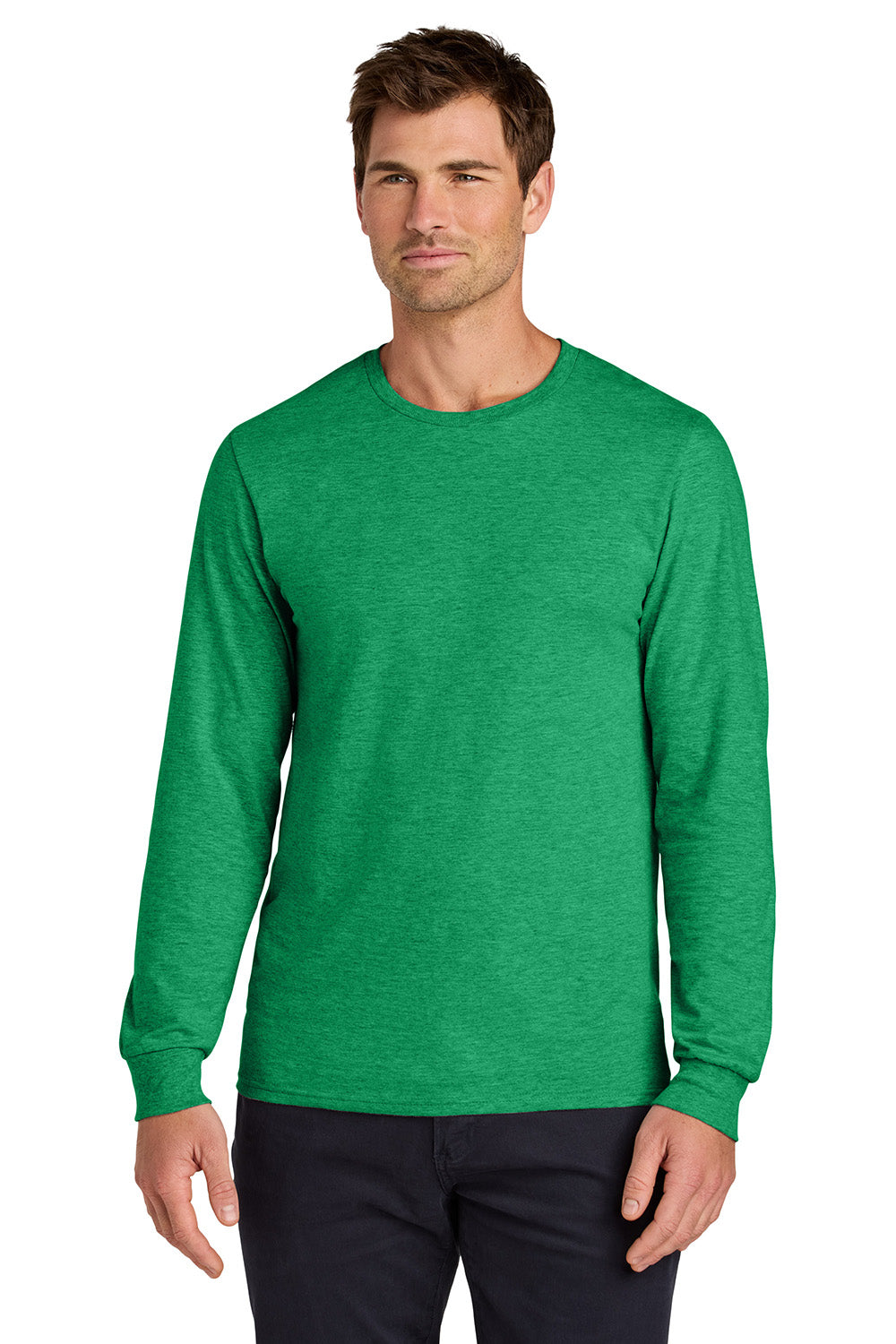 Jerzees 363L Mens Classics Long Sleeve Crewneck T-Shirt Heather Retro Green Model Front