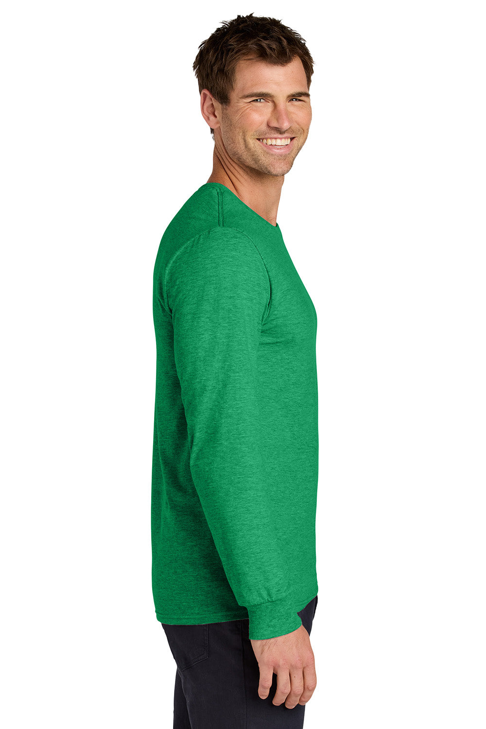 Jerzees 363L Mens Classics Long Sleeve Crewneck T-Shirt Heather Retro Green Model Side