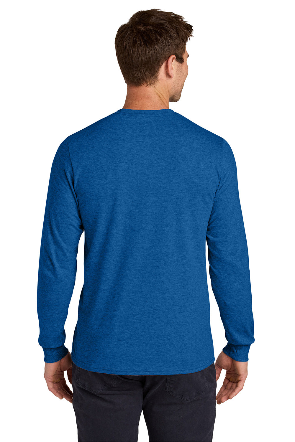 Jerzees 363L Mens Classics Long Sleeve Crewneck T-Shirt Heather Retro Royal Blue Model Back