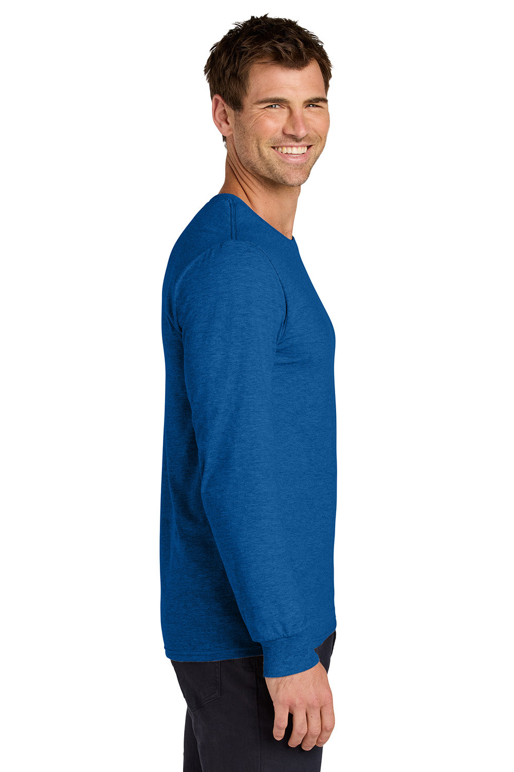 Jerzees 363L Mens Classics Long Sleeve Crewneck T-Shirt Heather Retro Royal Blue Model Side