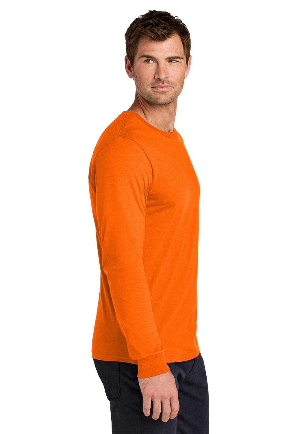Jerzees 363L Mens Classics Long Sleeve Crewneck T-Shirt Safety Orange Model Side