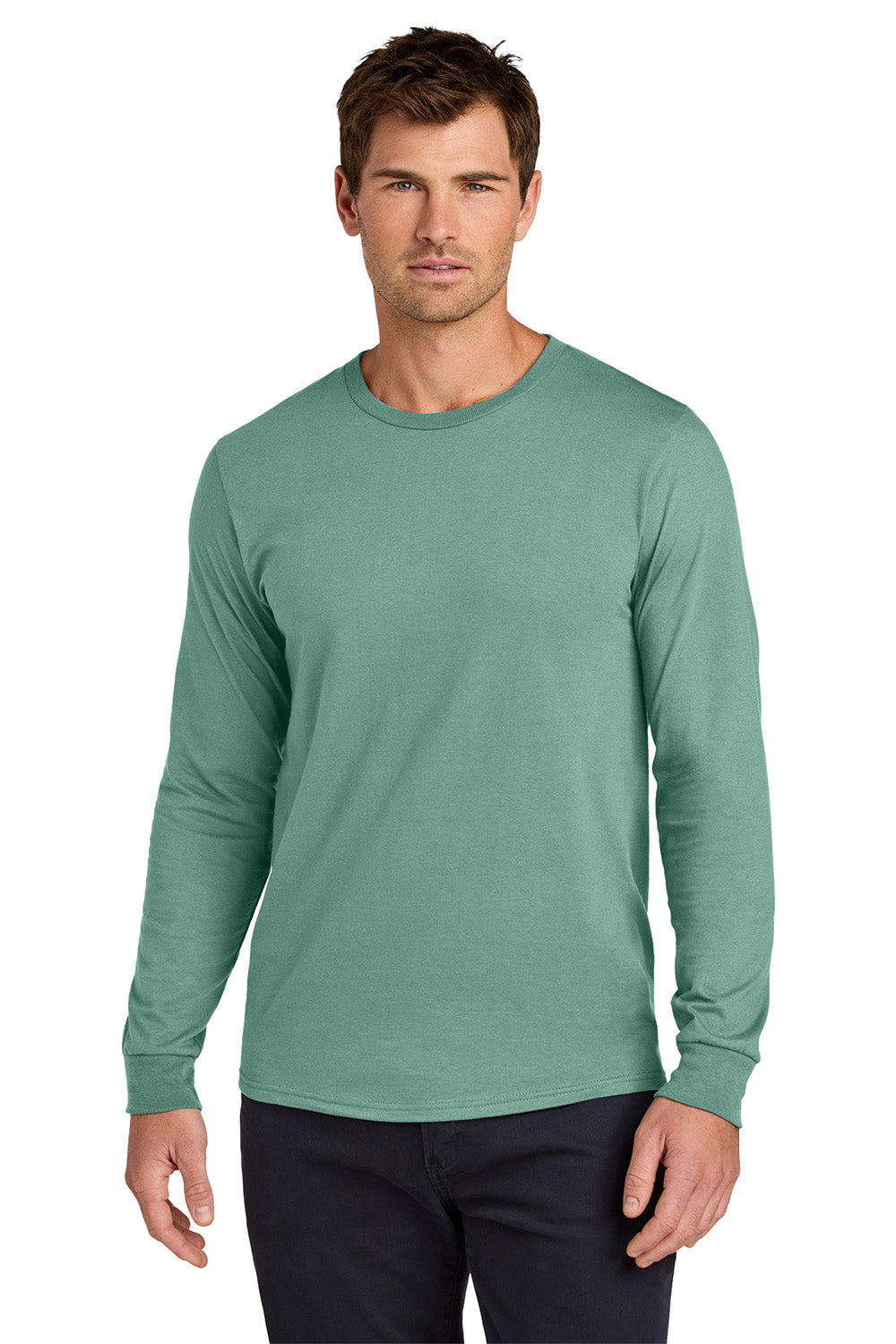 Jerzees 363L Mens Classics Long Sleeve Crewneck T-Shirt Sage Green Model Front
