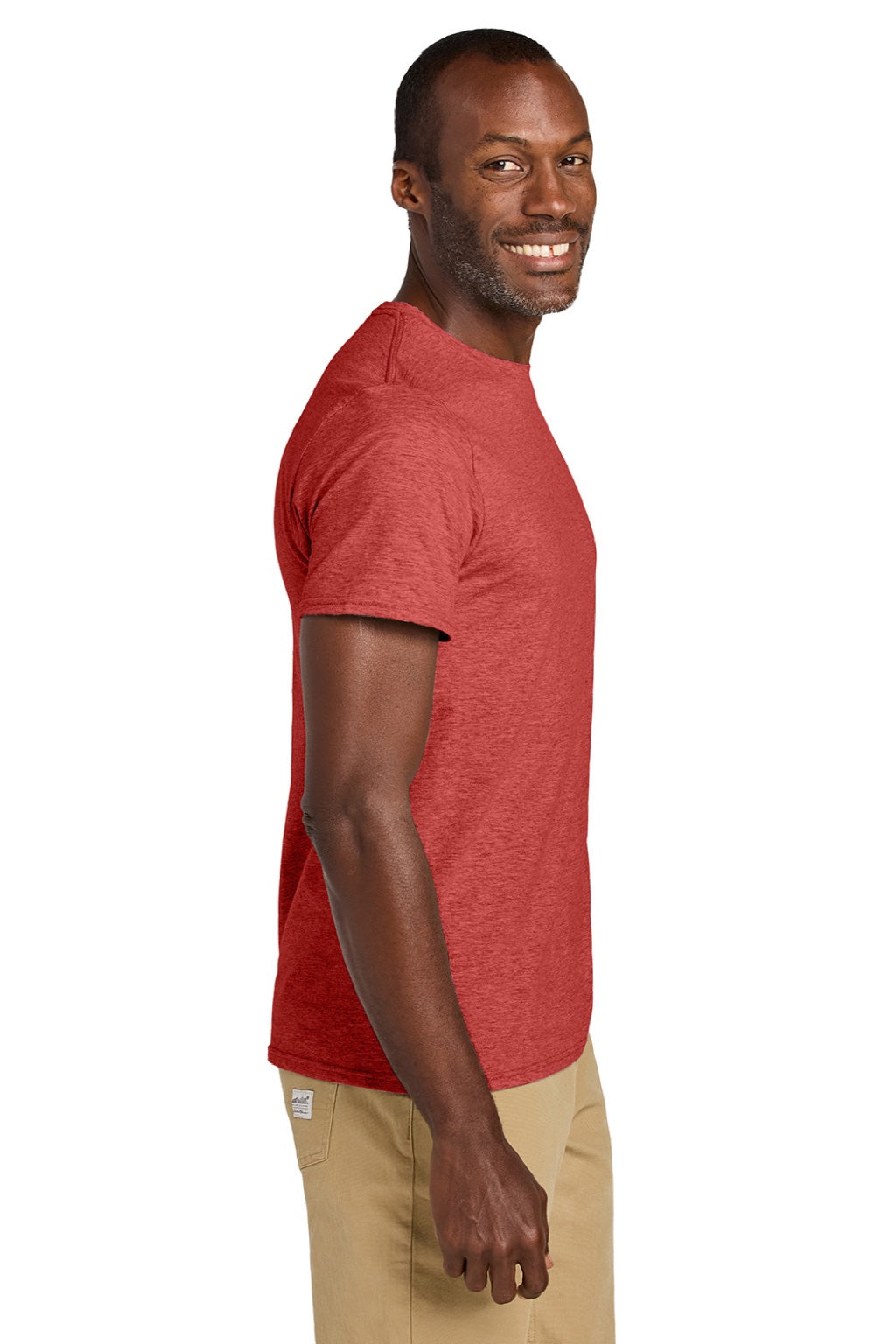Jerzees 363M Mens Classics Short Sleeve Crewneck T-Shirt Heather Fiery Red Model Side