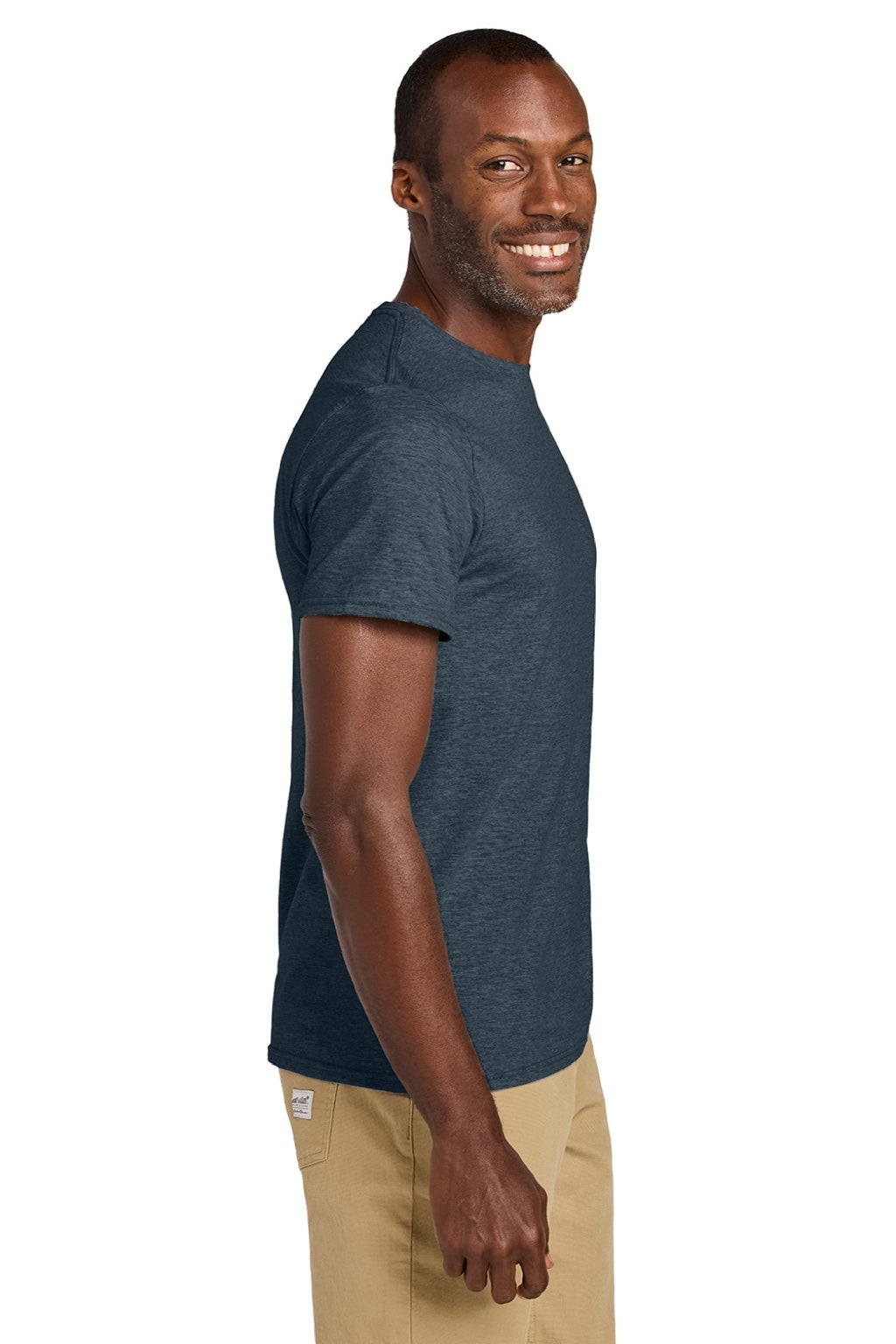 Jerzees 363M Mens Classics Short Sleeve Crewneck T-Shirt Heather Vintage Navy Blue Model Side