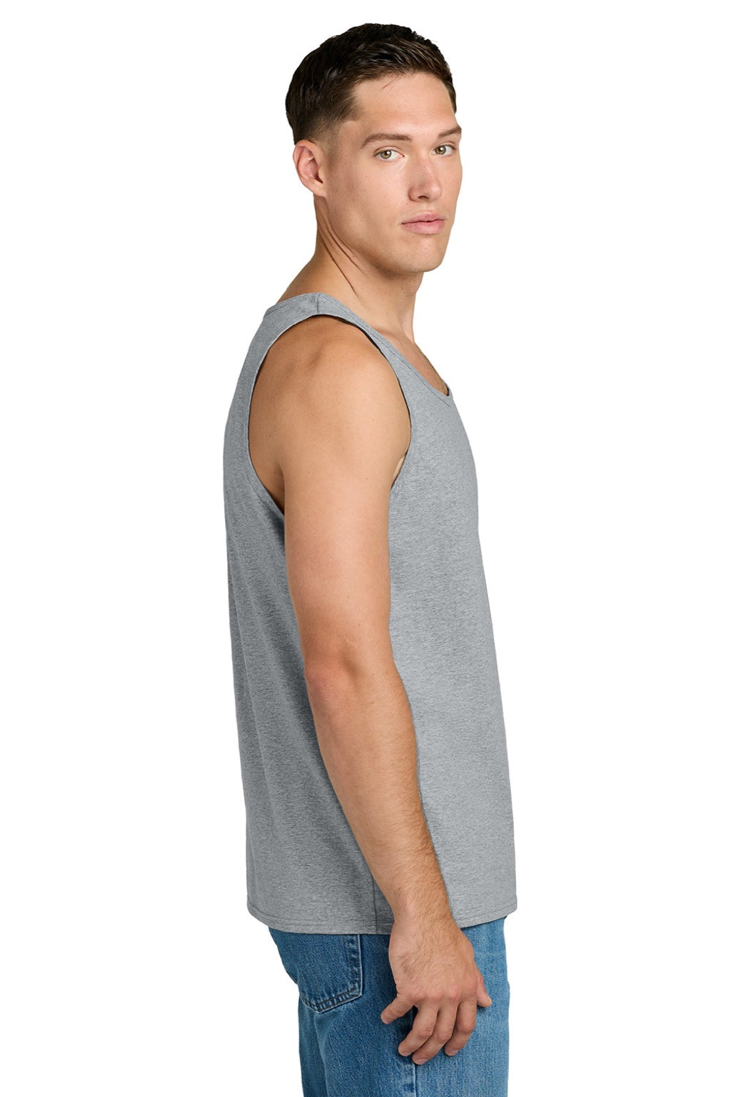 Jerzees 363TK Mens Classic Cotton Tank Top Heather Grey Model Side