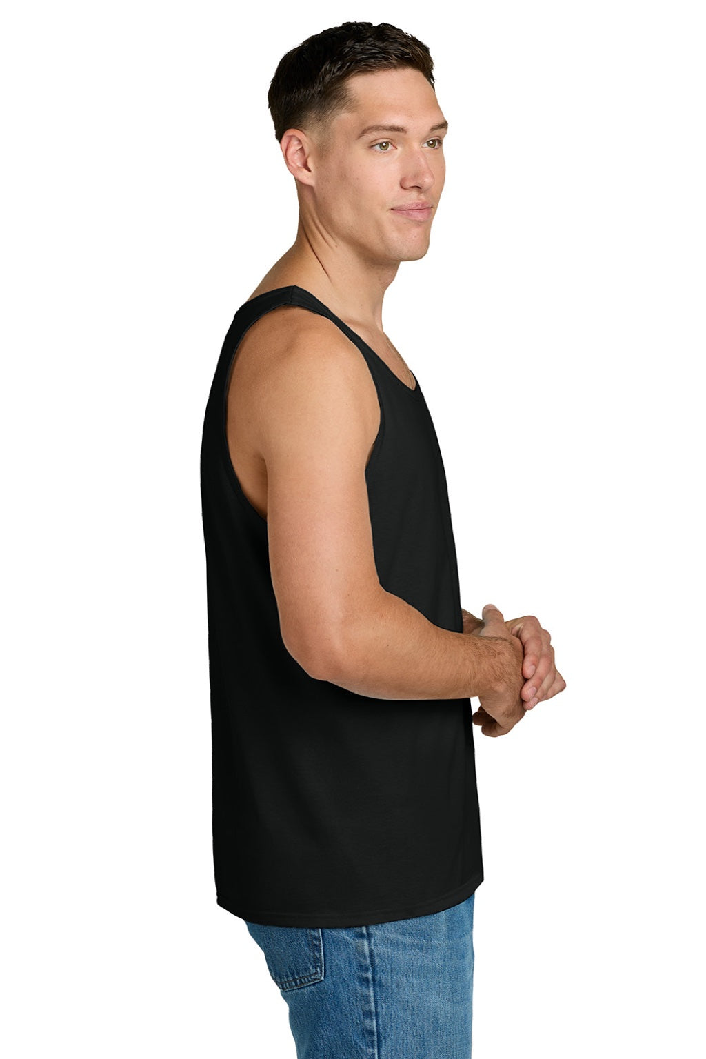 Jerzees 363TK Mens Classic Cotton Tank Top Ink Black Model Side