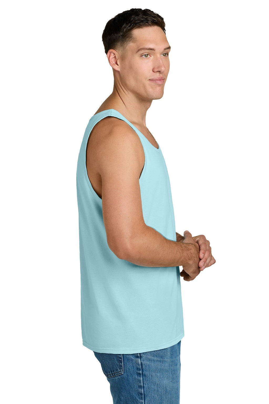 Jerzees 363TK Mens Classic Cotton Tank Top Breezy Blue Model Side