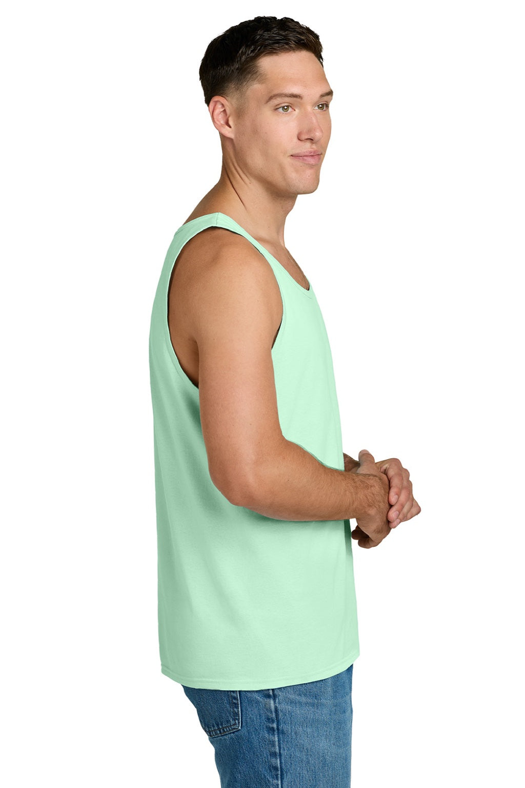 Jerzees 363TK Mens Classic Cotton Tank Top Mint To Be Green Model Side