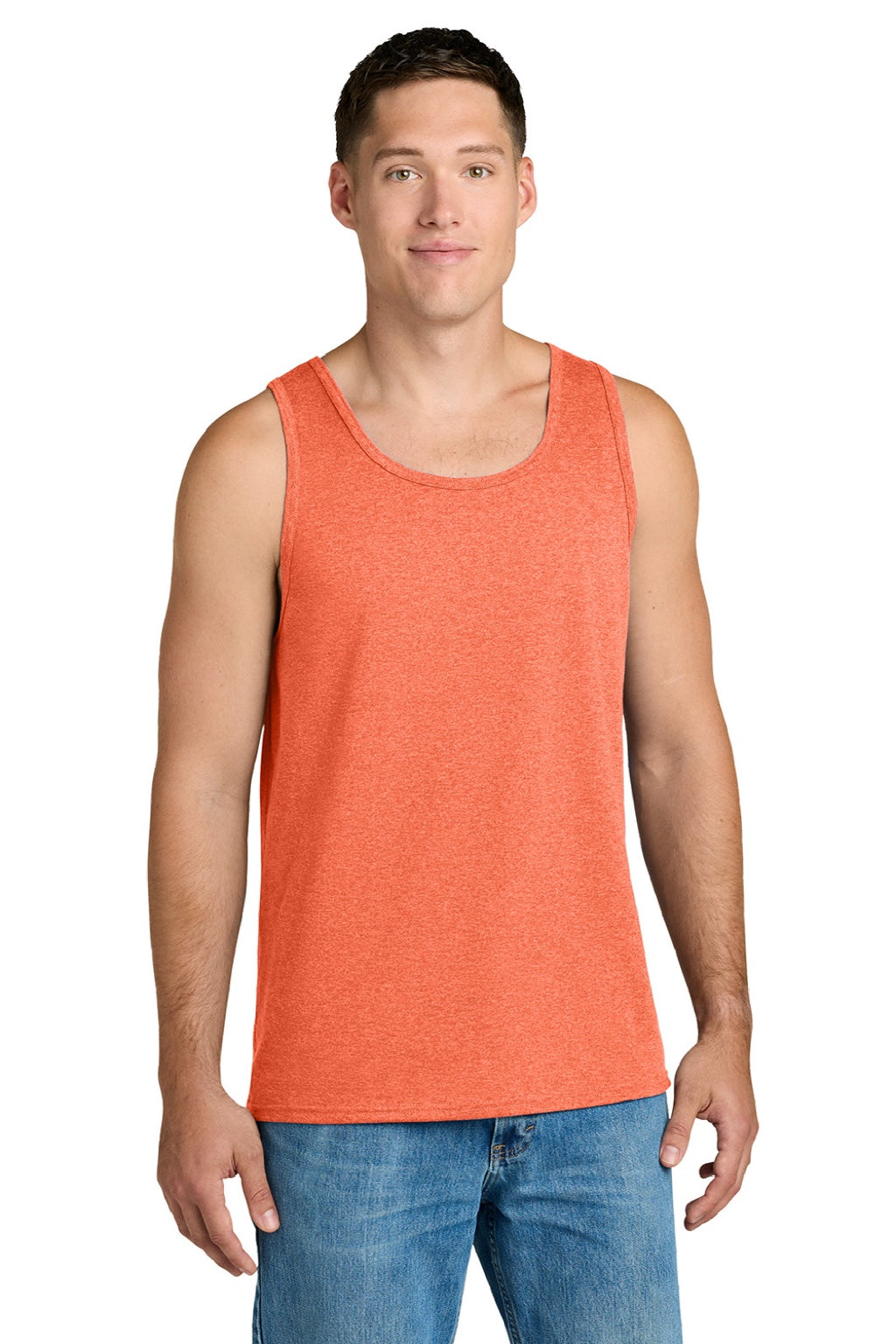 Jerzees 363TK Mens Classic Cotton Tank Top Heather Retro Coral Orange Model Front