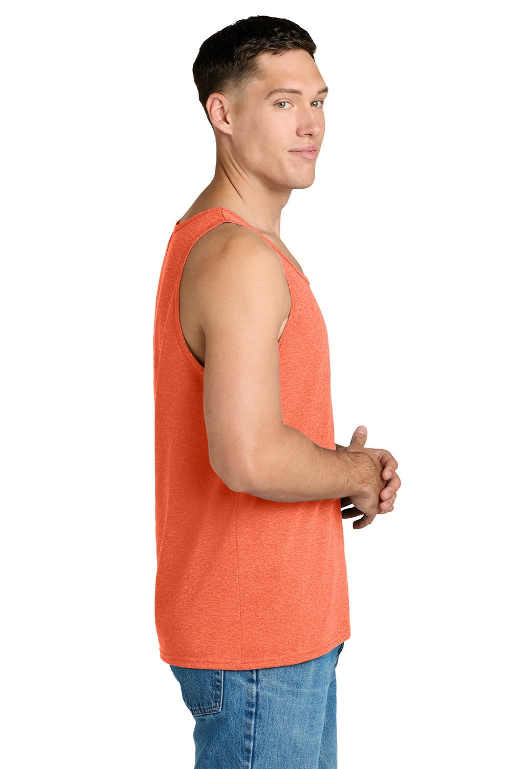Jerzees 363TK Mens Classic Cotton Tank Top Heather Retro Coral Orange Model Side