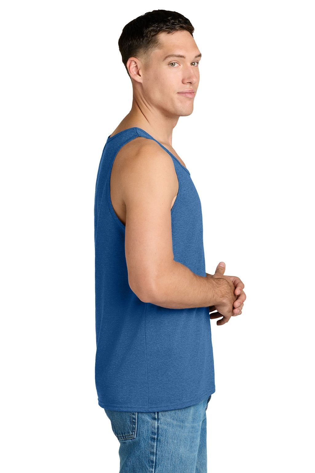 Jerzees 363TK Mens Classic Cotton Tank Top Retro Heather Royal Blue Model Side