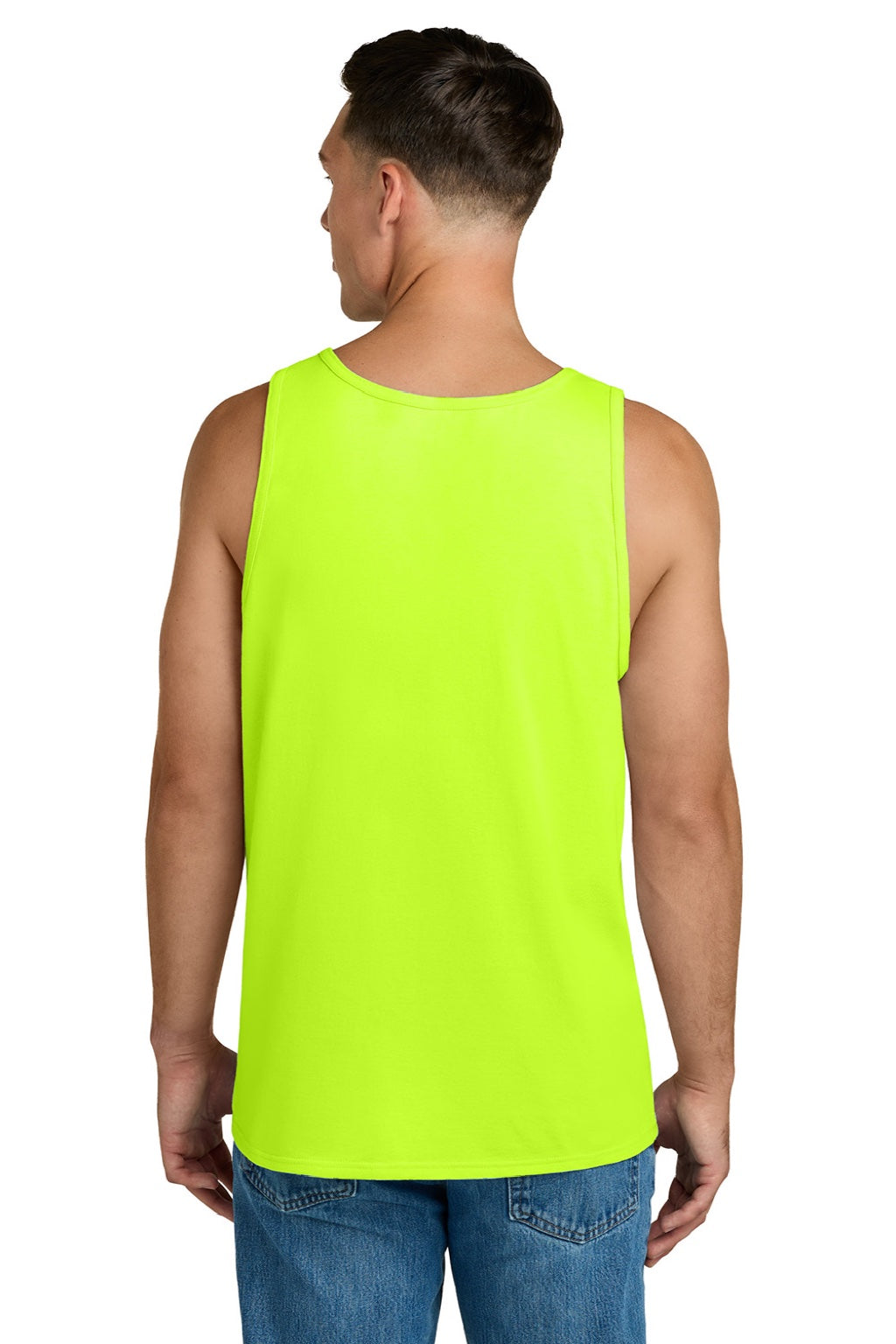 Jerzees 363TK Mens Classic Cotton Tank Top Safety Green Model Back