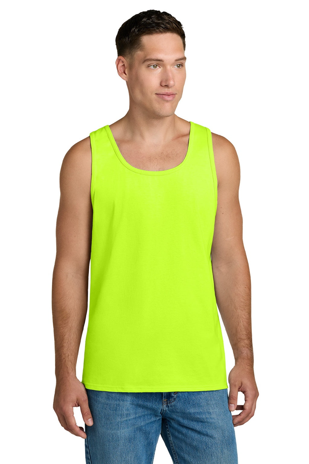 Jerzees 363TK Mens Classic Cotton Tank Top Safety Green Model Front