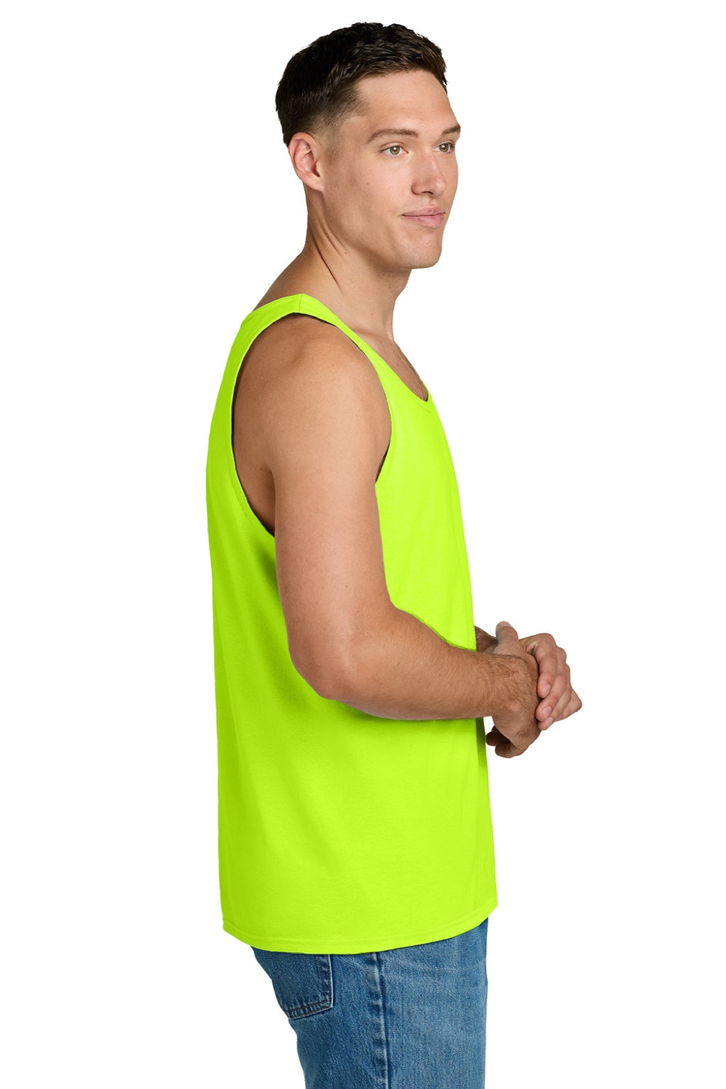 Jerzees 363TK Mens Classic Cotton Tank Top Safety Green Model Side