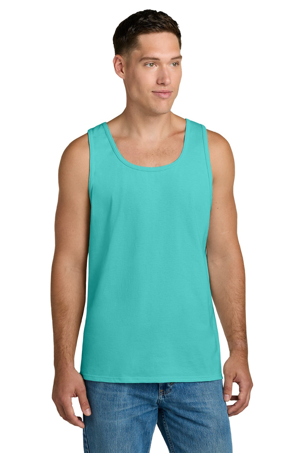 Jerzees 363TK Mens Classic Cotton Tank Top Scuba Blue Model Front