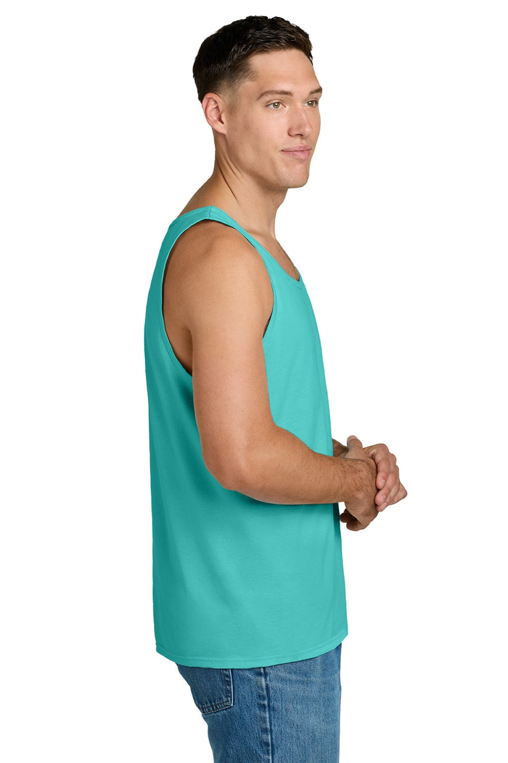 Jerzees 363TK Mens Classic Cotton Tank Top Scuba Blue Model Side