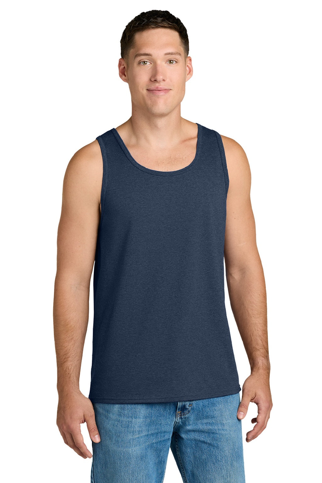 Jerzees 363TK Mens Classic Cotton Tank Top Heather Vintage Navy Blue Model Front