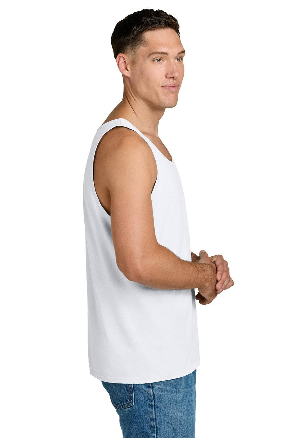 Jerzees 363TK Mens Classic Cotton Tank Top White Model Side