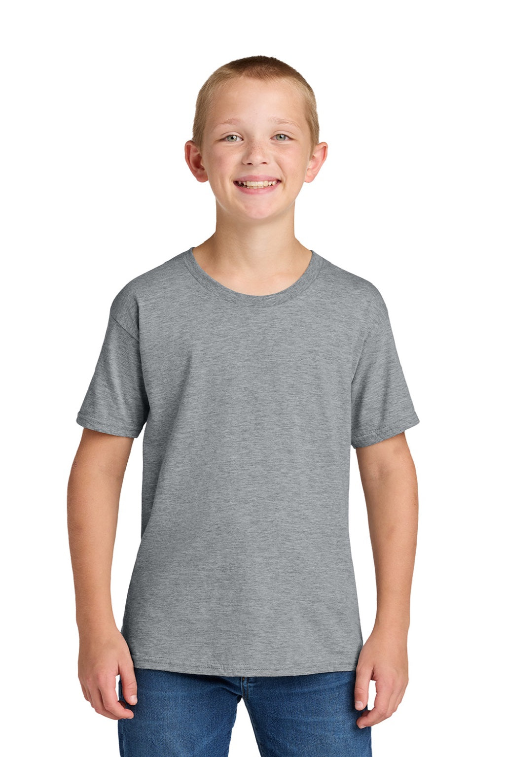 Jerzees 363Y Youth Classics Short Sleeve Crewneck T-Shirt Heather Grey Model Front